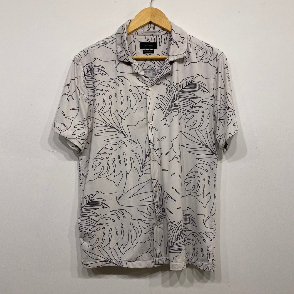 Porter & Ash Mens Kinetic Stretch Tropical Monstera Leaf Button Down Shirt M